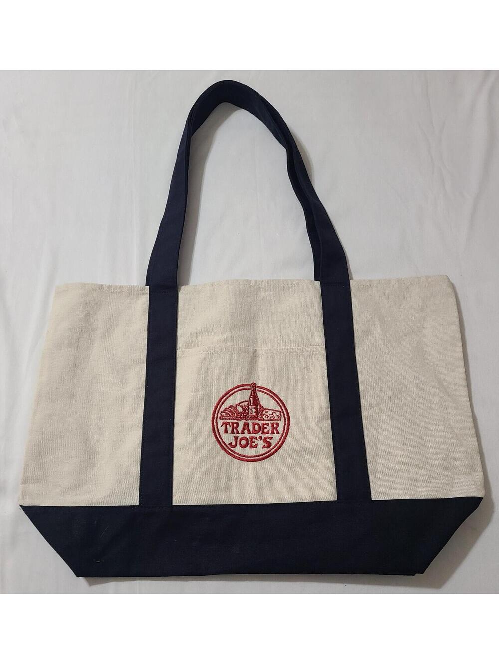 Trader Joes Reusable Canvas Tote Bag  Embroidered Heavy Duty Grocery Carry-All